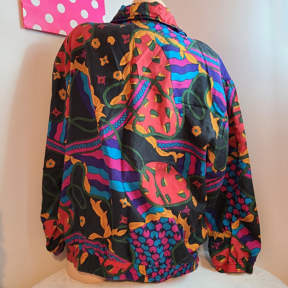 Vtg Basic Editions 100% Silk Multicolor Bomber Ja… - image 4